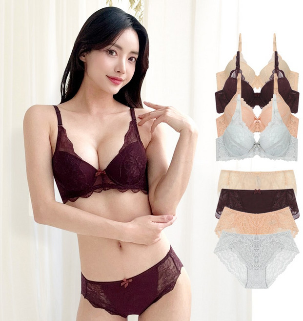 (브라4종+팬티4종) 러블리&플라워 레이스 볼륨 몰드 브라 팬티 8종 패키지