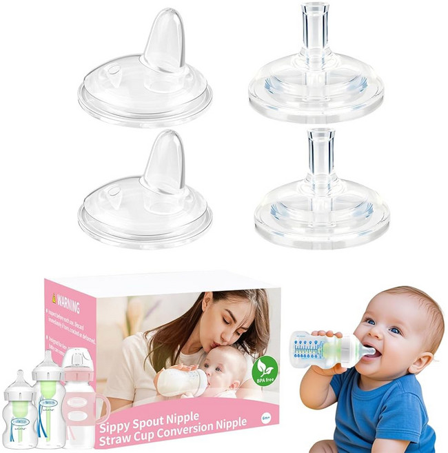 닥터 브라운의 와이드넥 젖병 및 시피 스파우트 병과 호환되는 구세탄, 1 Count (Pack of 4), Straw Nipple