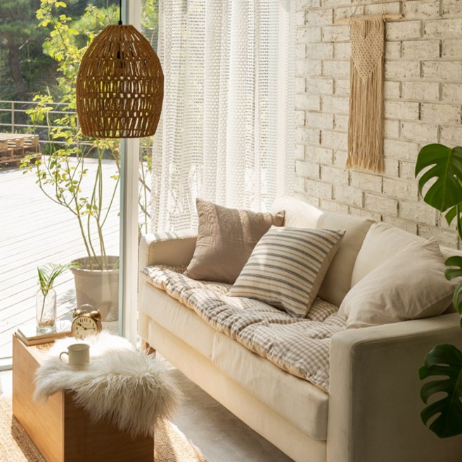 컴포트 멜란체크 베이지 워싱 토퍼형 쇼파패드