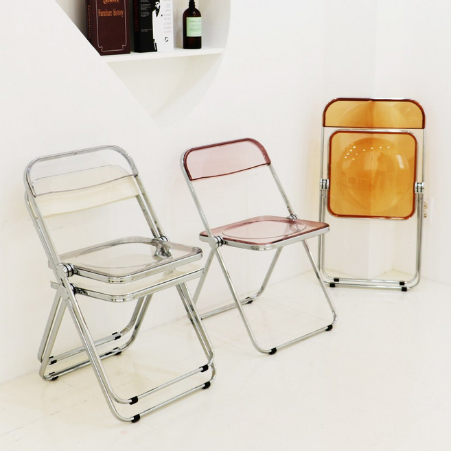 체어센스 글래스 플립 체어 업소용 카페 식탁 접이식 투명 의자, 글래스플립 핑크, 1개