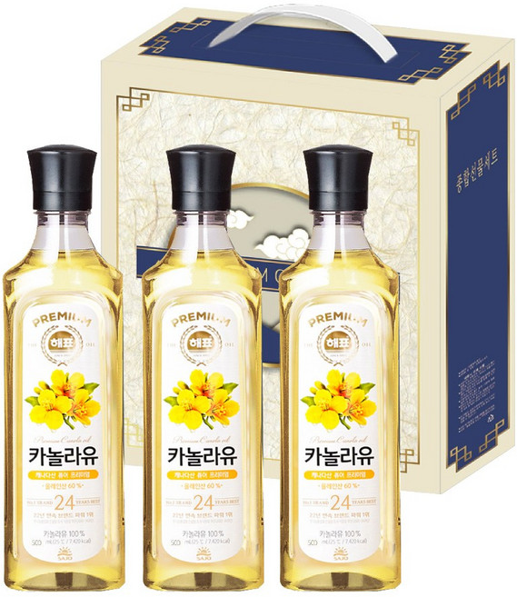 해표 카놀라유 500ml 3병(10세트입-1박스) 오일선물세트 식용유세트, 3개