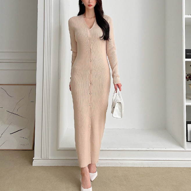 뜨개진 여성용 골지 니트 원피스 베이터 롱 가디건