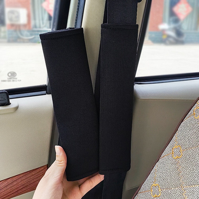 미즈코스 자동차 패브릭 안전 벨트 커버 차량 벨트 쿠션 가드, 블랙, 2개
