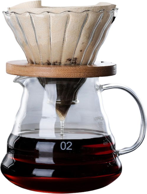 耐熱玻璃手沖咖啡壺 分享壺, 1個, 雲朵壺-600ml+竹托濾杯-套裝