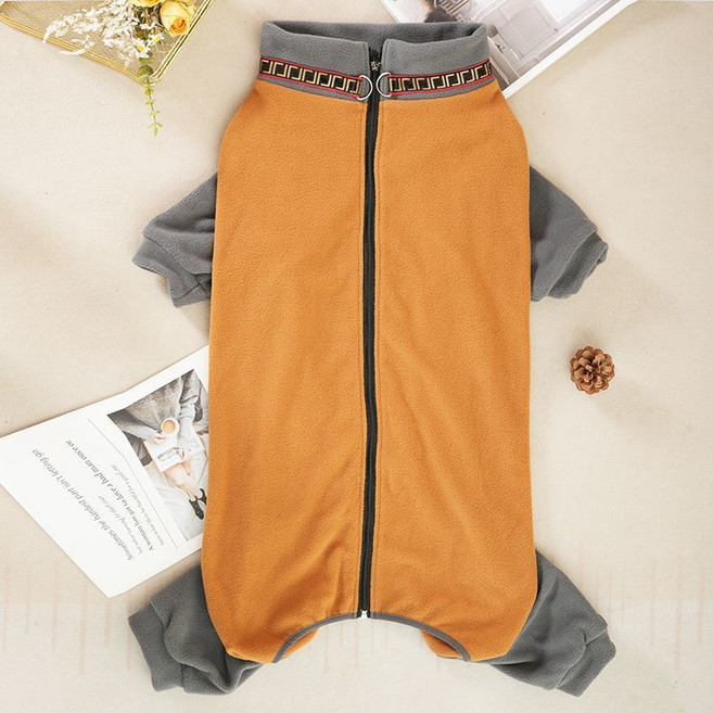 四腳寵物秋冬保暖加絨加厚狗衣服 大型犬防寒服, 棕灰四腳衣,[3XL] 背長46胸圍58, 1個
