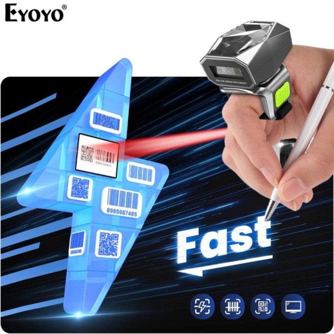 EYOYO 블루투스 링 바코드 스캐너 1D/2D 미니 웨어러블 무선 손가락 QR ( 관리용), 01 EY-016PRO 2D Scanner