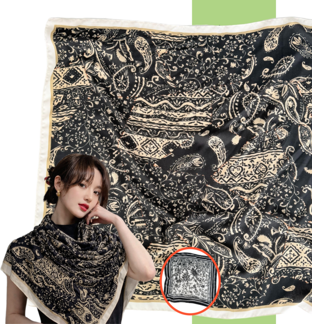 디어태리 프리미엄 데일리 명품정사각숄 스카프 2종세트(블랙공통 스카프링포함)