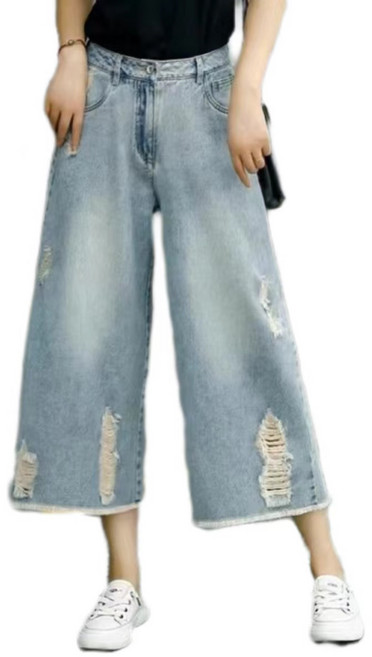 여성복 여름옷 여성와이드청바지 하이웨스트 여성용 얇은청바지 길거리 팬츠 한국인리뷰많은옷 바지찢어친청바지 여름청바지 얇은 와이드 찢어진청바지 한국동 7부청바지 찢어진 청바지
