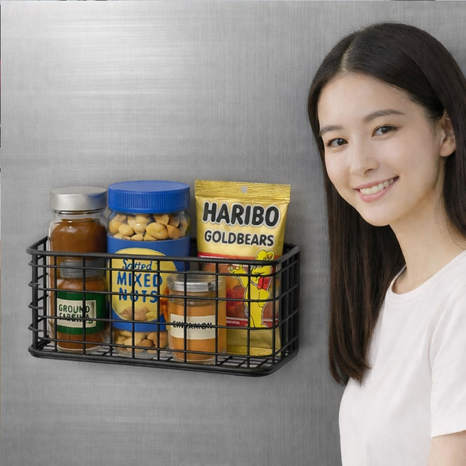 냉장고 세탁기 현관문 부착 자석 선반 정리대 TABUSY25S6070, 블랙, 1개