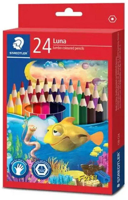 루나 점보색연필 24 139C24 STAEDTLER학생 선물 선물용 학습준비물 입학 학용품 사무 칼라 세트, 1세트, 24색