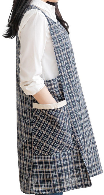 데코에버 체크라인 원피스앞치마 선생님 앞치마 큰주머니 M, 1개