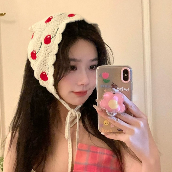 삼각 두건 반다나 얇은 가벼운 니트 헤어 스카프 보닛 귀도리 여성 머리 헤어밴드 보넷