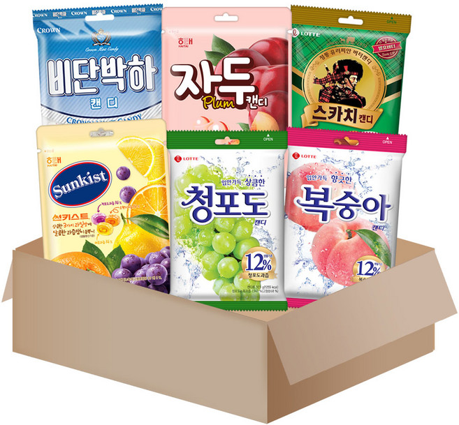 [메리박스] 캔디 선물세트2호(청포도+복숭아+자두맛+썬키스트+비단박하+스카치캔디), 1박스, 125g