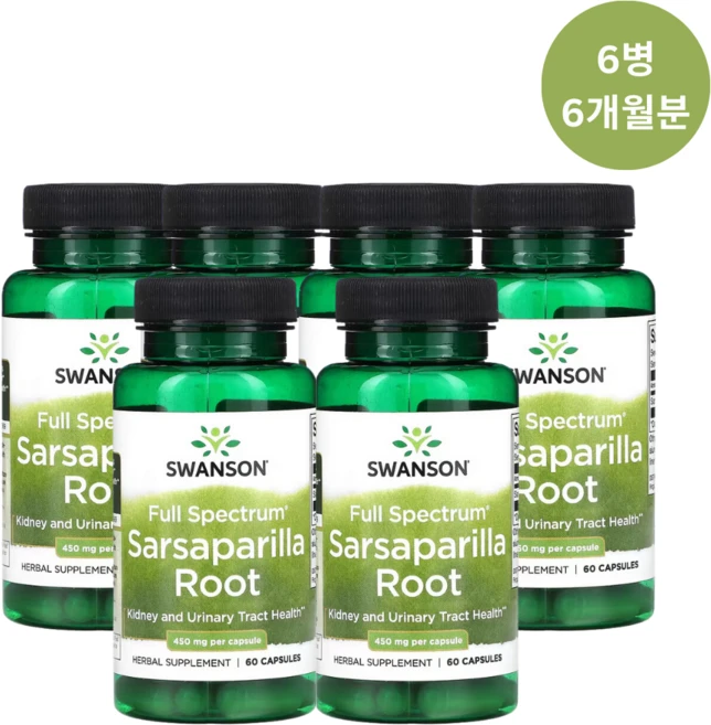 피부 건선 가려움증 홍반 천식 부비동염 에 좋은 Full Spectrum 사르사 파릴라 뿌리 450mg 60정 6병, 6개 - 쿠팡