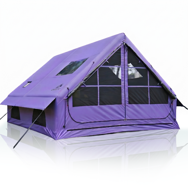 센리토(SENLEETO) 대형 에어텐트 4-8인용 블랙코팅 암막 방수 사계절용 고압펌프 포함 (에어컨/연통구 탑재), 4~8인용, 보라색