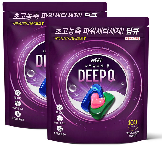 아이러브베베 딥큐 캡슐세제 샤르망부케향 1kg, 100개입, 2개