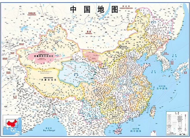 지도닷컴 코팅형 한중판 중국 지도 소 110 x 78 cm + 세계지도 세트, 1세트