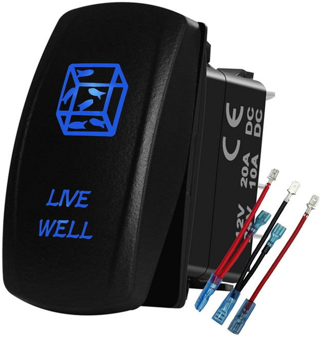 블루 LED 자동차 보트 레이저 로커 스위치 에칭 캡 해양 요트 버스 RV 대시보드 5 핀 1 개 12V 20A, 09 SUB TANK
