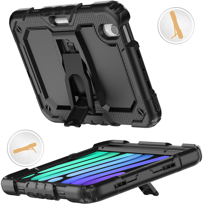 iPad 10세대/11세대 호환 방진 방수 방충 케이스 + 스탠드 일체형, 1개, 블랙