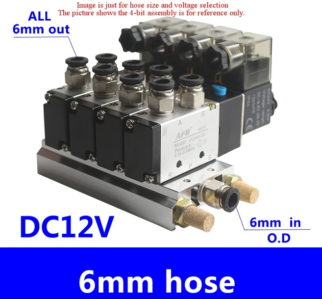 매니폴드 값 공압 밸브 5/2 솔레노이드 그룹 실린더 리버싱 디스트리뷰터 4v210-08, 05 6 Combinations, 09 DC12V 6 IN 6 OUT