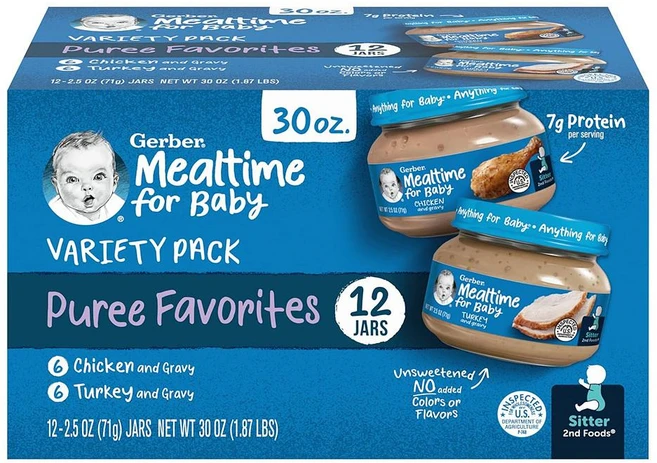 거버 이유식 밀타임 포 베이비 퓨레 페이보릿 Gerber Baby Foods 2nd Foods Meat Variety Pack, 71g, 1개 - 쿠팡