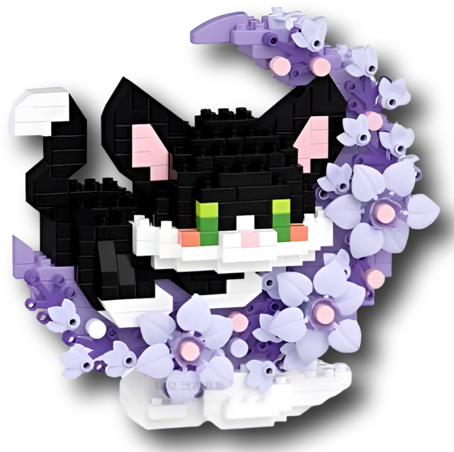 [네오 크래프트] 달빛 동물 꽃 나노블럭 DIY 고양이 블록 조립 미니 나노 캣 강아지 곰 판다 팬더 폭스 여우 달 크리스마스 만들기 장난감 키트 발렌타인 화이트데이 선물, 1개, 12. 미드나잇 캣(Midnight Cat)