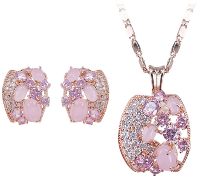 [혜성 주얼리] 아리애나 로즈쿼츠 캐보션 귀걸이 목걸이 2종