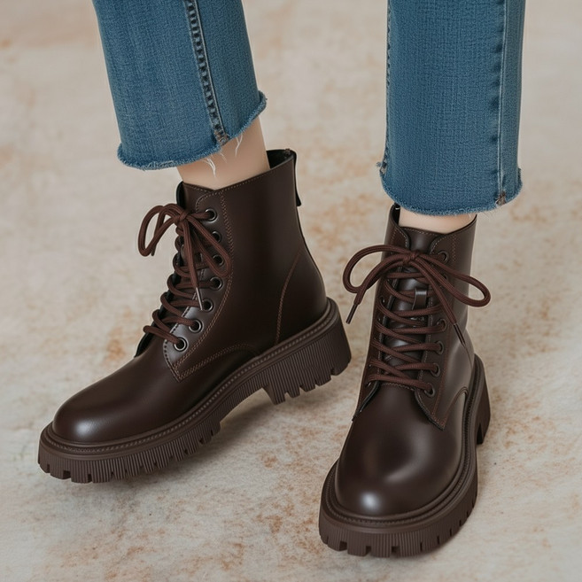 스토리원 여성 사계절용 통굽 레이스업 워커 부츠 SH-WBT-2293