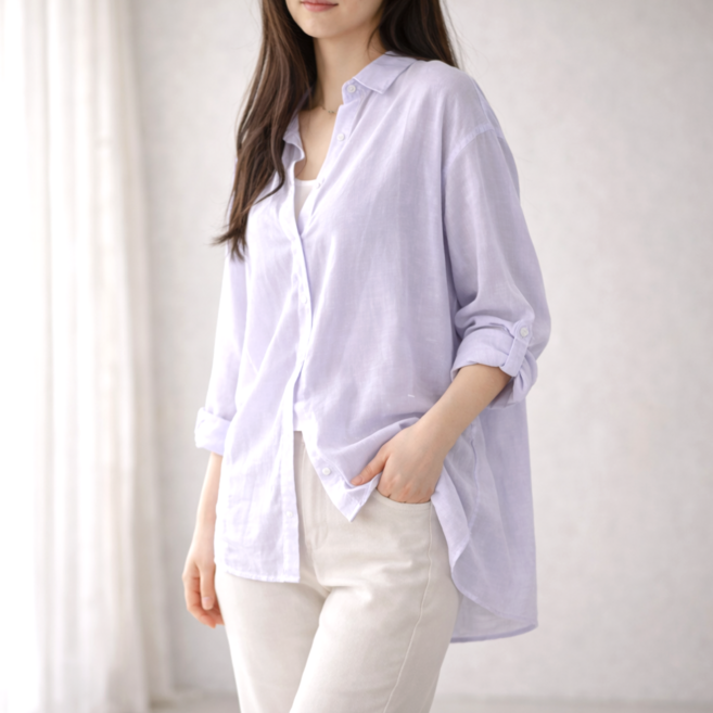 셀러크루 여름 시스루 루즈핏 셔츠 여성 얇은 긴팔 힙커버 데일리 오버핏 남방