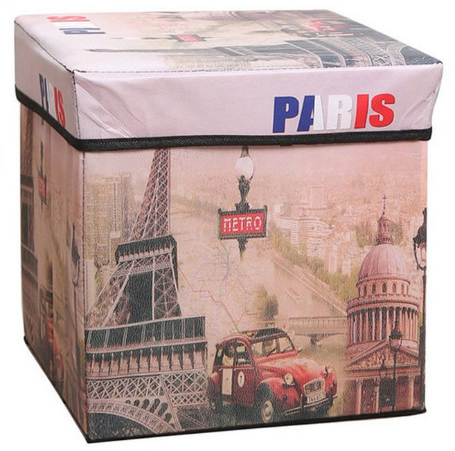 올댓세일 빈티지 수납의자 수납함 정리함 스툴, 1개, 파리