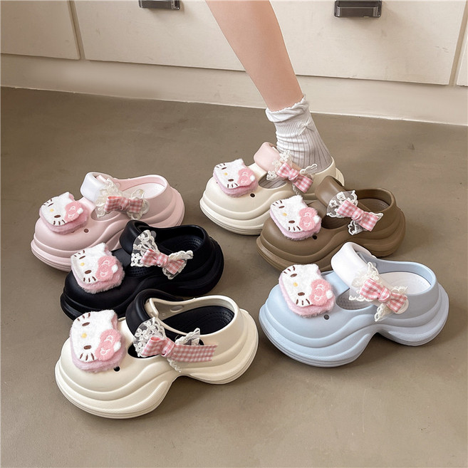 헬로키티 사계절용 여성 키높이 아쿠아 블로퍼 샌들 학교 학교 사무실 학원 필수템