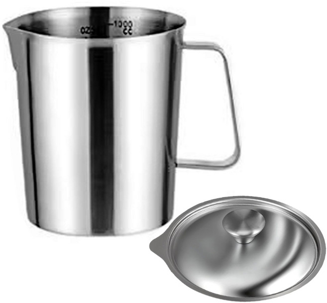 실용적인 논러스트 스틸 주방 계량컵 4사이즈 옵션 밀폐 뚜껑 디자인으로 밀크티와 음료에 완벽합니다, 1000ml