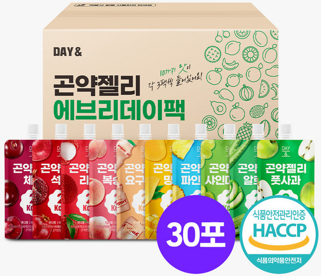 데이앤 저칼로리 곤약젤리 에브리데이팩 10가지맛, 30개, 150g