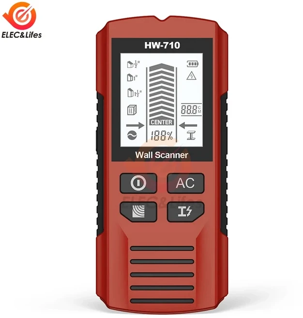 HW-710 벽 스터드 파인더 센서 LCD 전자 감지기 모서리 중심 목재 금속 AC 활선 스캐너, 03 red