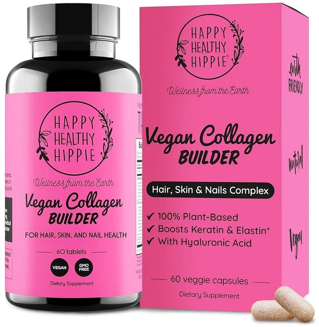Happy Healthy Hippie 비건 콜라겐 빌더 – 건강하게 빛나고 강하게 자랍니다 – 피부 머리카락 손톱 뼈 연골 힘줄용 35가지 강력한 식물 기반 추출물 콜, 1개, 60정 - 쿠팡