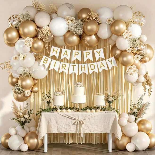 생일파티 풍선 장식 세트 생일축하 현수막 가랜드 배경 꾸미기 홈파티 파티용품, 그린, 1세트