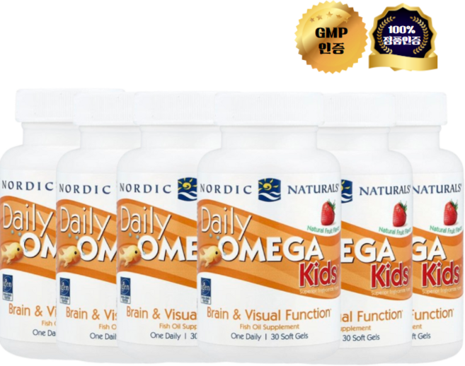 3+3 노르딕 내추럴스 어린이 오메가3 천연 과일 맛 딸기맛 소프트젤 30정, 6개