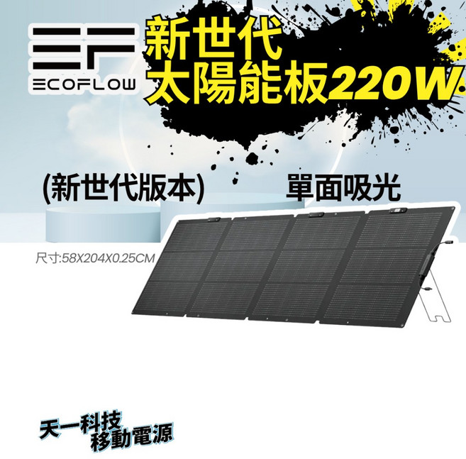 ECOFLOW 220W 新世代單面便攜太陽能板 efsp220ws, 1個, (現貨)全新品(保固一年)
