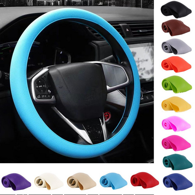논슬립 차량용 실리콘 핸들커버 15컬러 D컷 원형 전차종, 블랙