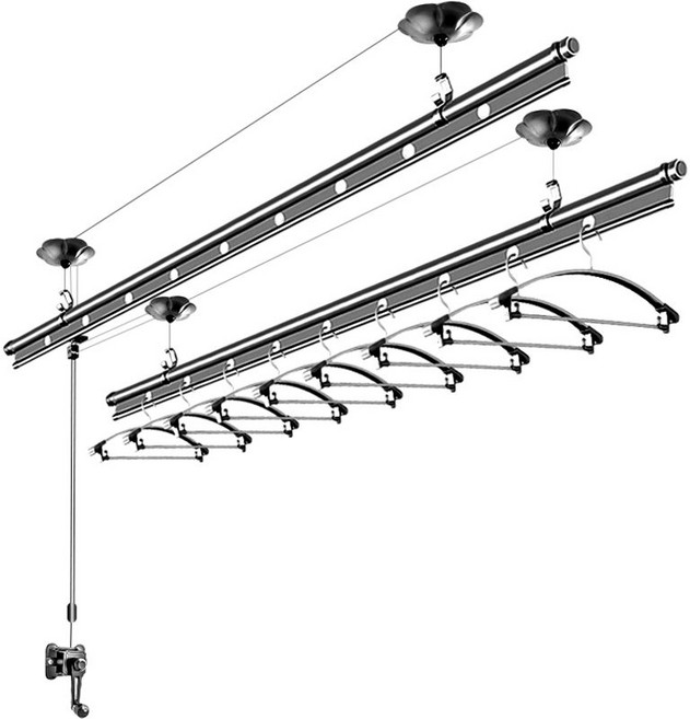 베란다 빨래 걸이 리프트 아파트 건조 행거 이불 수동, 더블 폴 샴페인 골드 1.5m