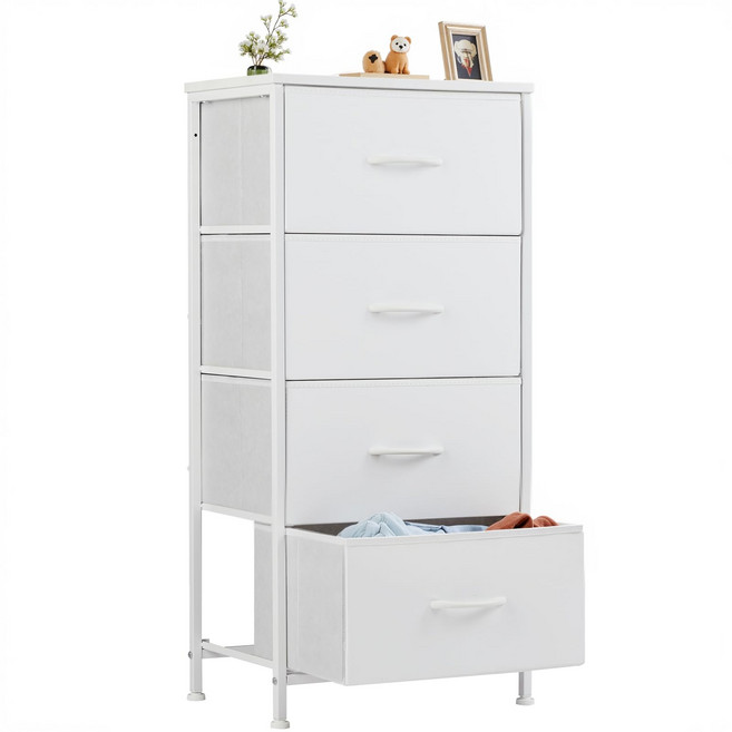 모아니스 패브릭 서랍장, 화이트, 4단