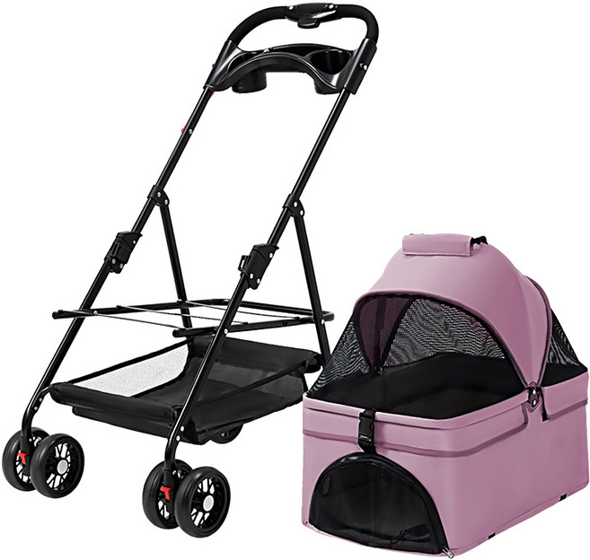 민트스쿨 반려동물 유모차 원터치 접이식 분리형, 핑크, 1개