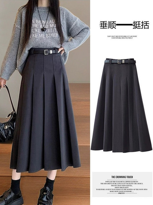 【高腰顯瘦】毛呢半身裙 百褶裙 傘裙 A字裙 秋冬裙 中長款 加厚毛呢 小個子友好 秋冬新款 通勤約會穿搭