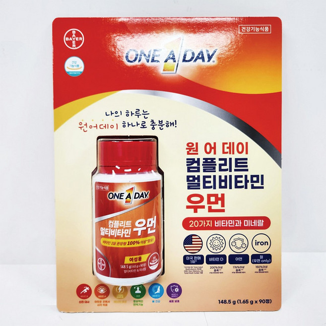바이엘 원어데이 멀티비타민 우먼, 90정, 1박스