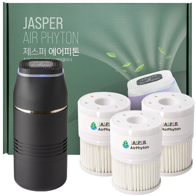 제스퍼 오래가는 차량용 천연 아로마 방향제 에어피톤 전자디퓨저 자동차 새차 선물용, 1세트, 천연 피톤치드향, 천연 라벤더향, 천연 레몬민트향, 블랙
