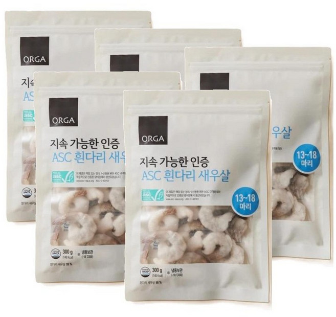 올가 ASC 흰다리 생 새우살 (13~18마리), 5개, 300g