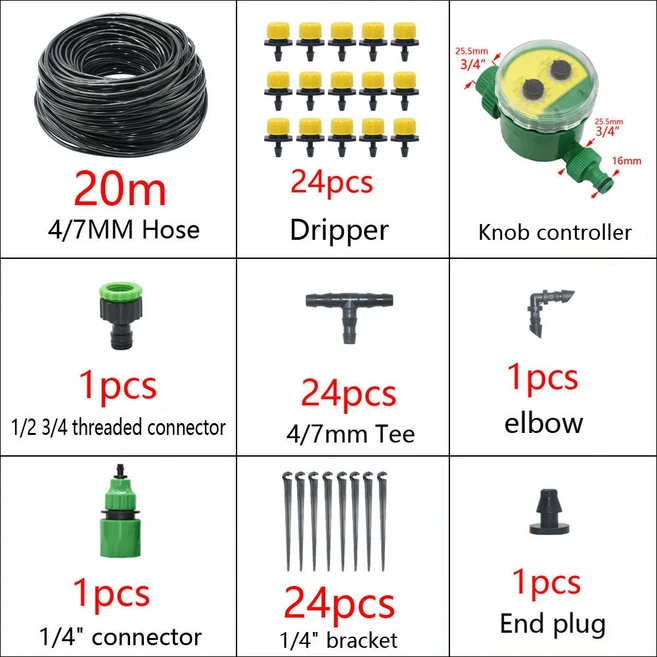 자동 정원 급수 시스템 물방울 관개 식물 키트 드리퍼 타이머 5-50M, 04 Controller 20m