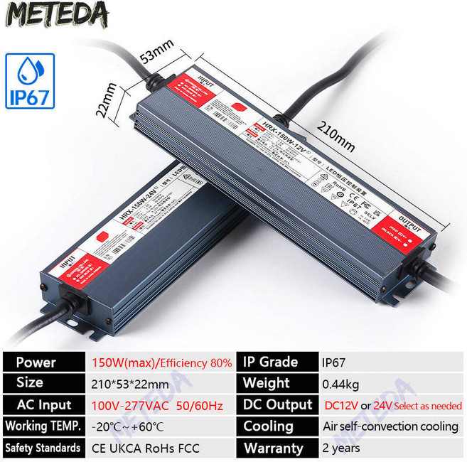 IP67 방수 POWER LOGIC 공급 장치 DC 12V 24V LED 야외 조명 변압기 드라이버 60W 100W 200W 300W 400W 500W 600W, 150W (100277V)