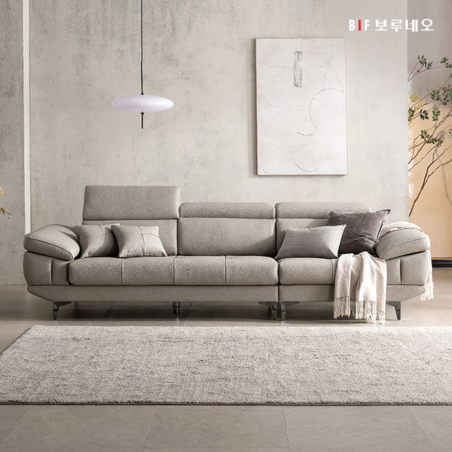 보루네오 벤티 헤드틸팅 4인용 이태리산 천연소가죽 소파, 라이트그레이