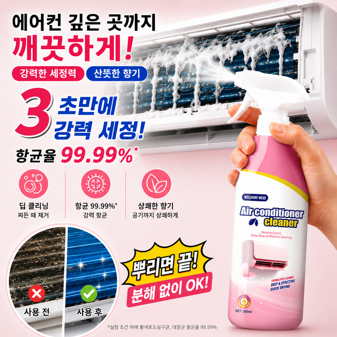 에어컨 내부 청소 세정제 거품형 탈취 클리너 500ml, 2개, 500g